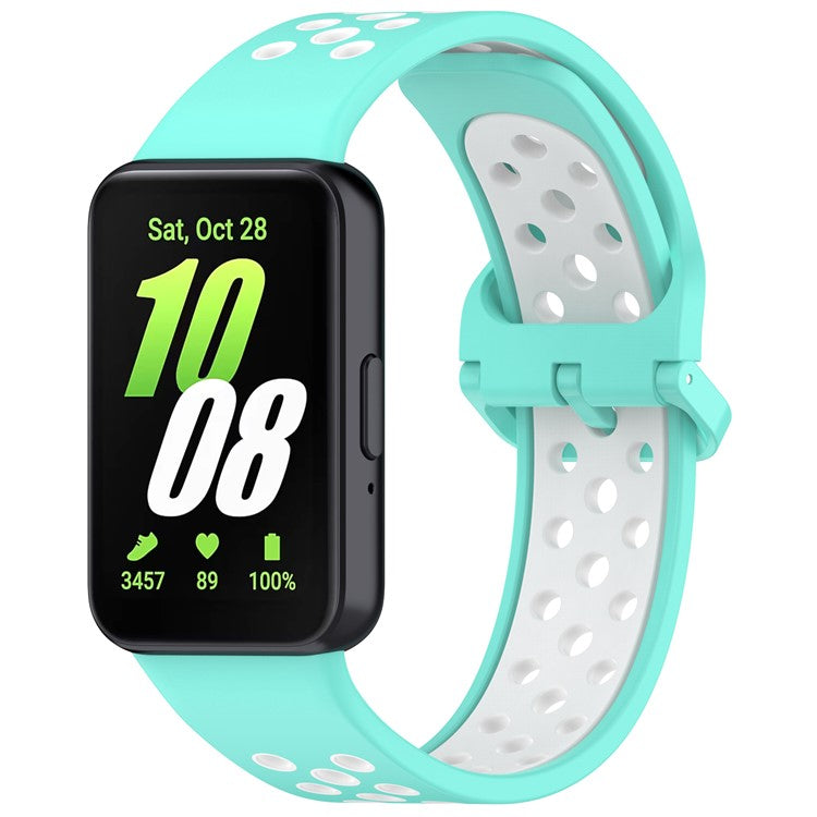 For Samsung Galaxy Fit3 Silicone Watch Bands Dual-Color Wrist Straps Replacement Parts - Teal+White