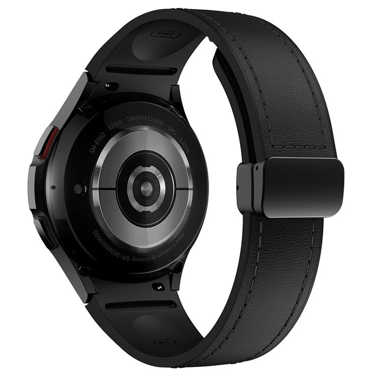 For Samsung Watch FE 40mm / Watch4 Classic Active / Watch 5 / Watch6 Classic Silicone+Leather Band Smartwatch Strap - All Black