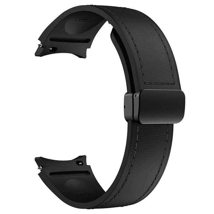 For Samsung Watch FE 40mm / Watch4 Classic Active / Watch 5 / Watch6 Classic Silicone+Leather Band Smartwatch Strap - All Black