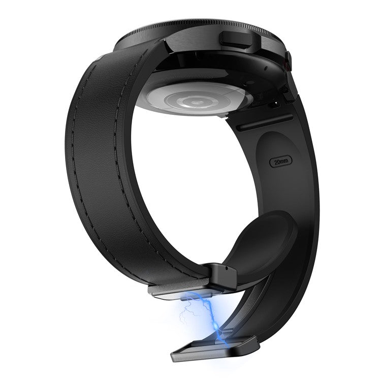 For Samsung Watch FE 40mm / Watch4 Classic Active / Watch 5 / Watch6 Classic Silicone+Leather Band Smartwatch Strap - All Black