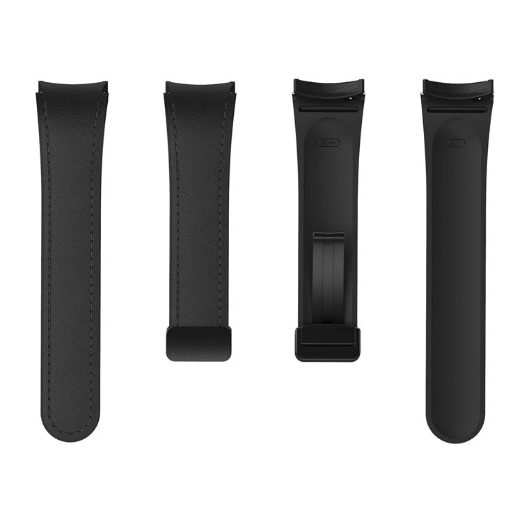 For Samsung Watch FE 40mm / Watch4 Classic Active / Watch 5 / Watch6 Classic Silicone+Leather Band Smartwatch Strap - All Black