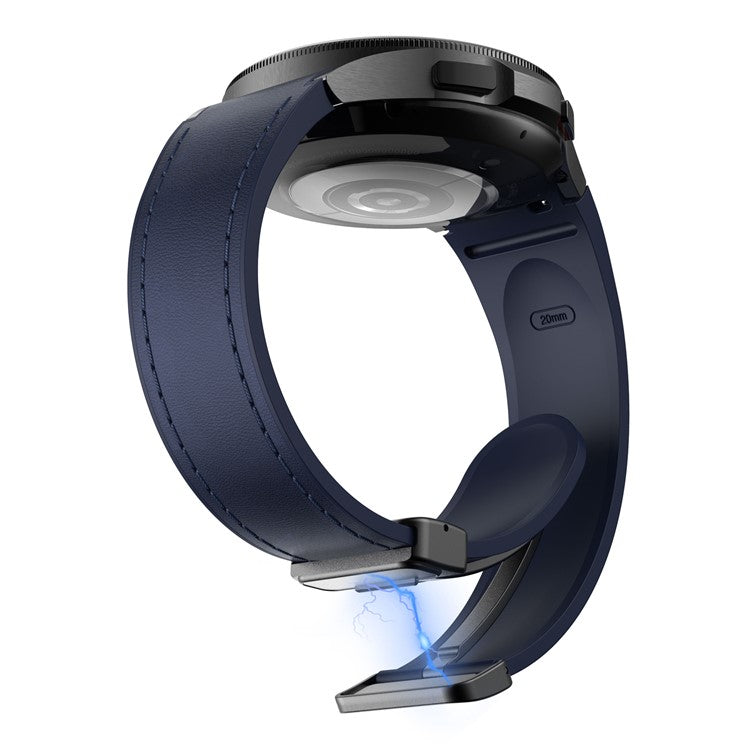 For Samsung Watch FE 40mm / Watch4 Classic Active / Watch 5 / Watch6 Classic Silicone+Leather Band Smartwatch Strap - Blue+Black Buckle