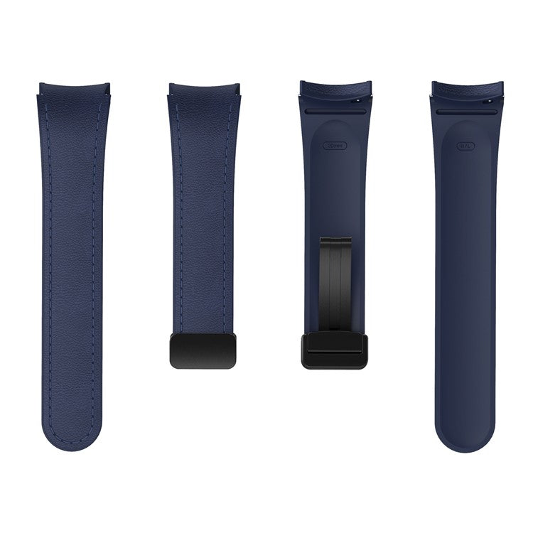 For Samsung Watch FE 40mm / Watch4 Classic Active / Watch 5 / Watch6 Classic Silicone+Leather Band Smartwatch Strap - Blue+Black Buckle