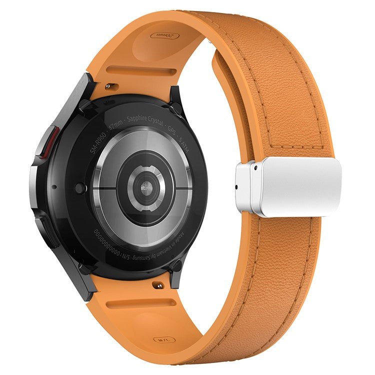 For Samsung Watch FE 40mm / Watch4 Classic Active / Watch 5 / Watch6 Classic Silicone+Leather Band Smartwatch Strap - Light Brown+Silver Buckle