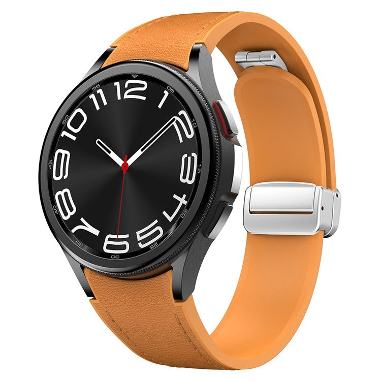 For Samsung Watch FE 40mm / Watch4 Classic Active / Watch 5 / Watch6 Classic Silicone+Leather Band Smartwatch Strap - Light Brown+Silver Buckle