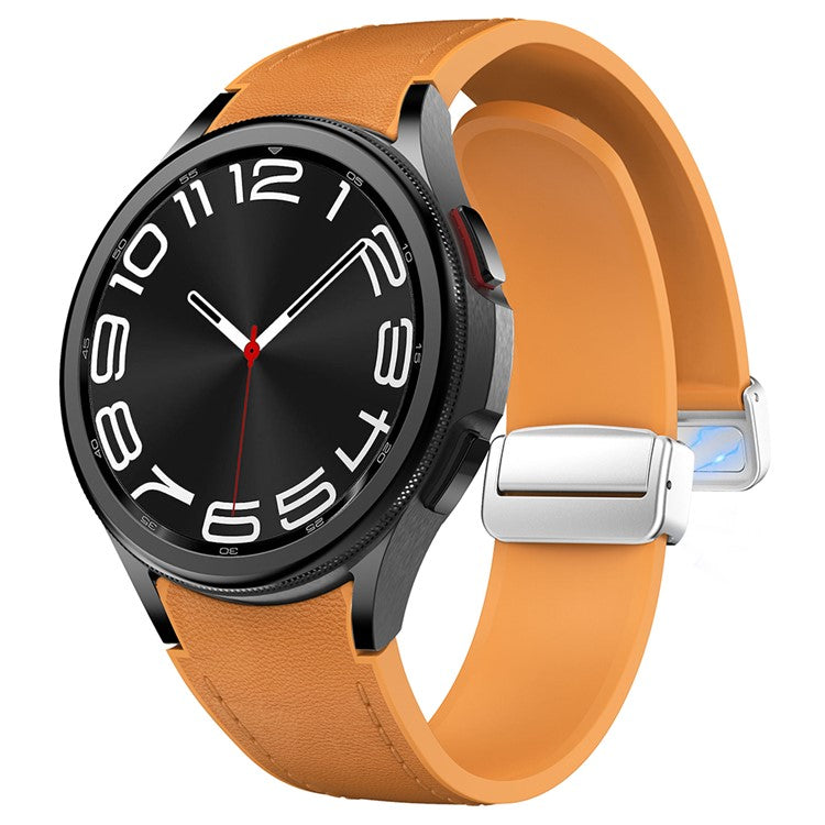 For Samsung Watch FE 40mm / Watch4 Classic Active / Watch 5 / Watch6 Classic Silicone+Leather Band Smartwatch Strap - Light Brown+Silver Buckle