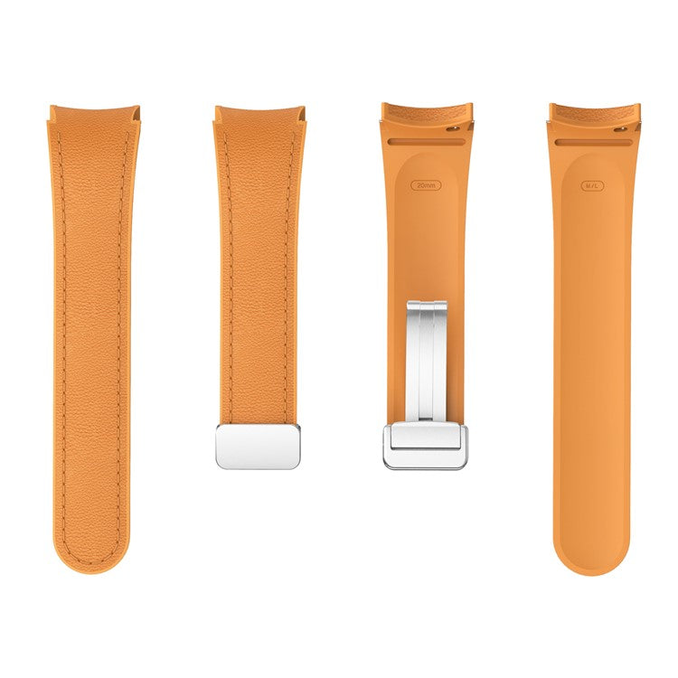 For Samsung Watch FE 40mm / Watch4 Classic Active / Watch 5 / Watch6 Classic Silicone+Leather Band Smartwatch Strap - Light Brown+Silver Buckle