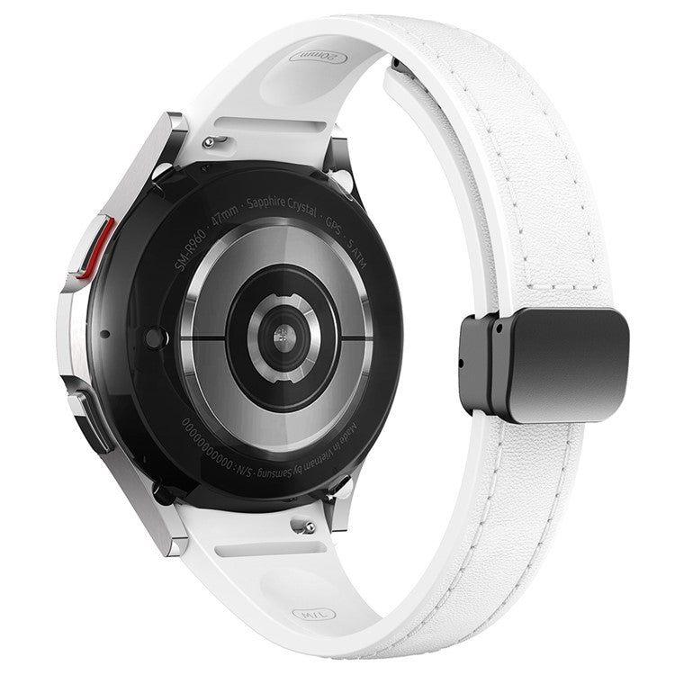 For Samsung Watch FE 40mm / Watch4 Classic Active / Watch 5 / Watch6 Classic Magnetic Buckle Leather+Silicone Strap - White+Black Buckle