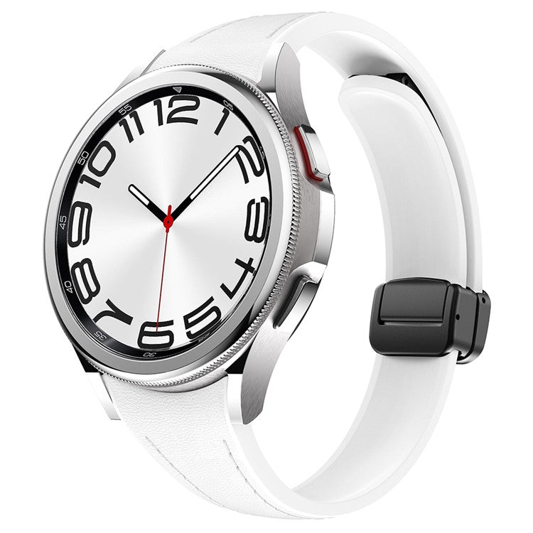 For Samsung Watch FE 40mm / Watch4 Classic Active / Watch 5 / Watch6 Classic Magnetic Buckle Leather+Silicone Strap - White+Black Buckle