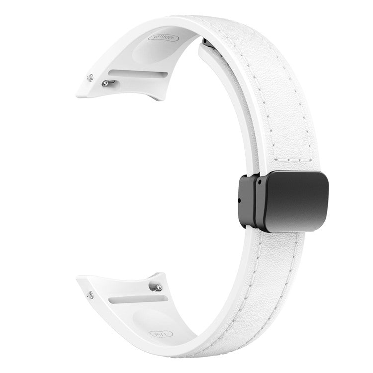 For Samsung Watch FE 40mm / Watch4 Classic Active / Watch 5 / Watch6 Classic Magnetic Buckle Leather+Silicone Strap - White+Black Buckle