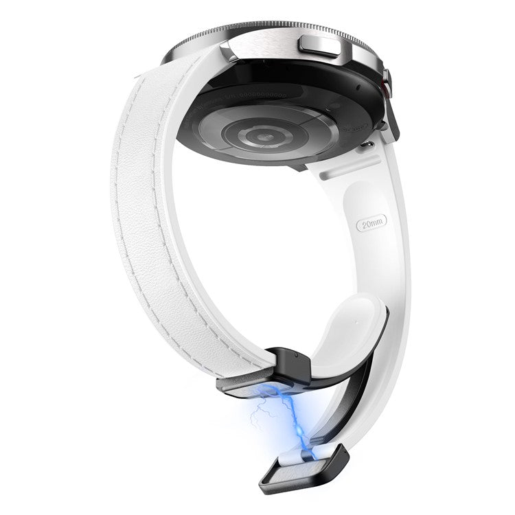 For Samsung Watch FE 40mm / Watch4 Classic Active / Watch 5 / Watch6 Classic Magnetic Buckle Leather+Silicone Strap - White+Black Buckle