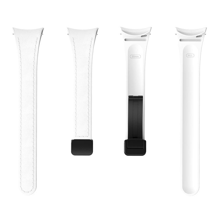 For Samsung Watch FE 40mm / Watch4 Classic Active / Watch 5 / Watch6 Classic Magnetic Buckle Leather+Silicone Strap - White+Black Buckle