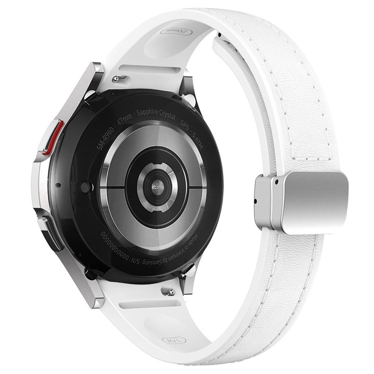 For Samsung Watch FE 40mm / Watch4 Classic Active / Watch 5 / Watch6 Classic Magnetic Buckle Leather+Silicone Strap - White+Silver Buckle