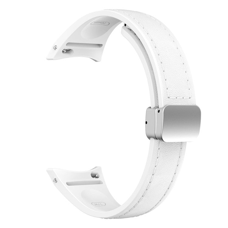 For Samsung Watch FE 40mm / Watch4 Classic Active / Watch 5 / Watch6 Classic Magnetic Buckle Leather+Silicone Strap - White+Silver Buckle
