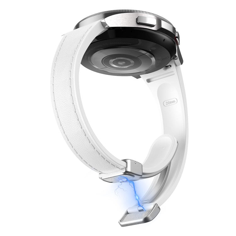 For Samsung Watch FE 40mm / Watch4 Classic Active / Watch 5 / Watch6 Classic Magnetic Buckle Leather+Silicone Strap - White+Silver Buckle