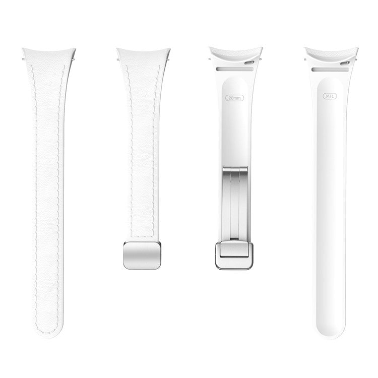 For Samsung Watch FE 40mm / Watch4 Classic Active / Watch 5 / Watch6 Classic Magnetic Buckle Leather+Silicone Strap - White+Silver Buckle