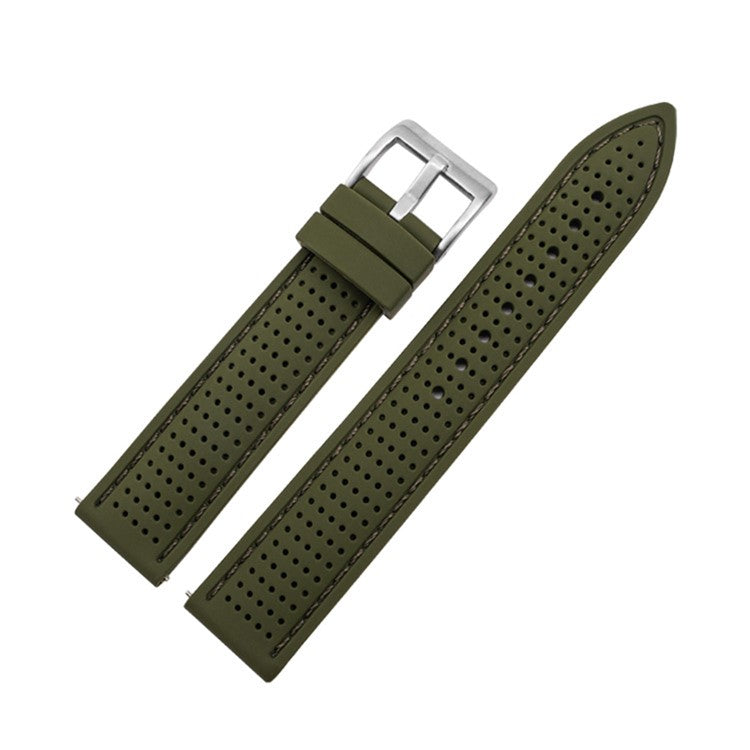 For Huawei Watch GT 4 46mm / Watch 4 / Watch 4 Pro Silicone Strap 22mm Watch Band - Silver Buckle / Army Green+Green Thread