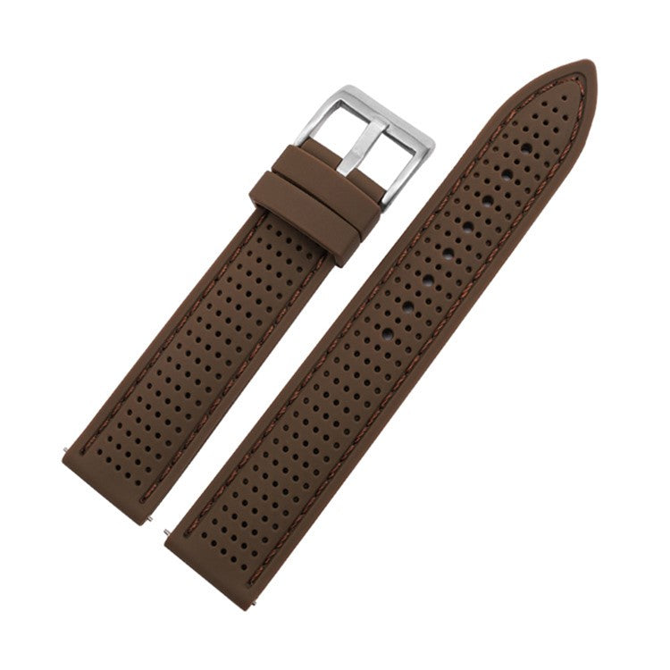 For Huawei Watch GT 3 42mm / GT 3 Pro 43mm Watch Band 20mm Silicone Wrist Strap - Silver Buckle / Brown+Brown Thread