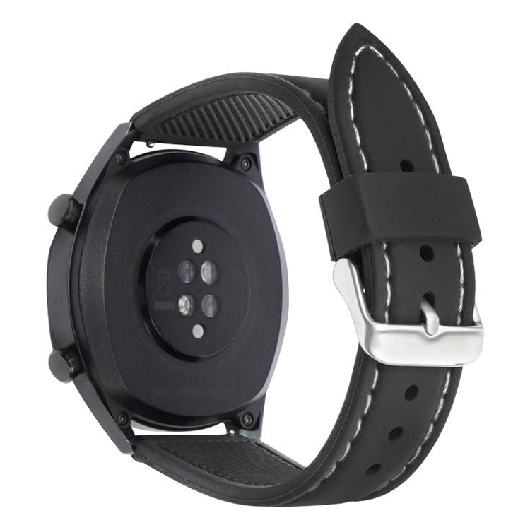 For Huawei Watch GT 4 46mm / Watch 4 / Watch 4 Pro Fluorubber Strap 22mm Waterproof Watch Band - Black+White Thread
