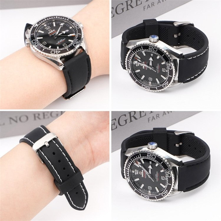 For Huawei Watch GT 4 46mm / Watch 4 / Watch 4 Pro Fluorubber Strap 22mm Waterproof Watch Band - Black+White Thread