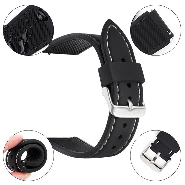 For Huawei Watch GT 4 46mm / Watch 4 / Watch 4 Pro Fluorubber Strap 22mm Waterproof Watch Band - Black+Red Thread