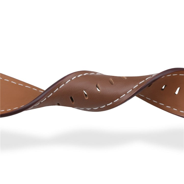 For Huawei Watch GT 4 46mm / Watch 4 / Watch 4 Pro Strap 22mm Genuine Cow Leather Stitching Lines Watch Band - Black