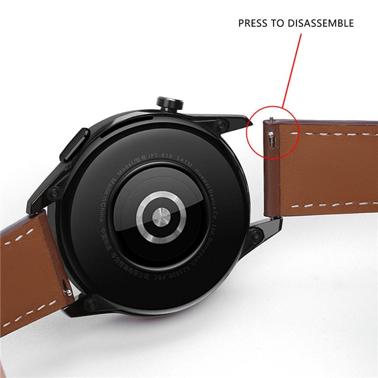 For Huawei Watch GT 4 46mm / Watch 4 / Watch 4 Pro Strap 22mm Genuine Cow Leather Stitching Lines Watch Band - Black