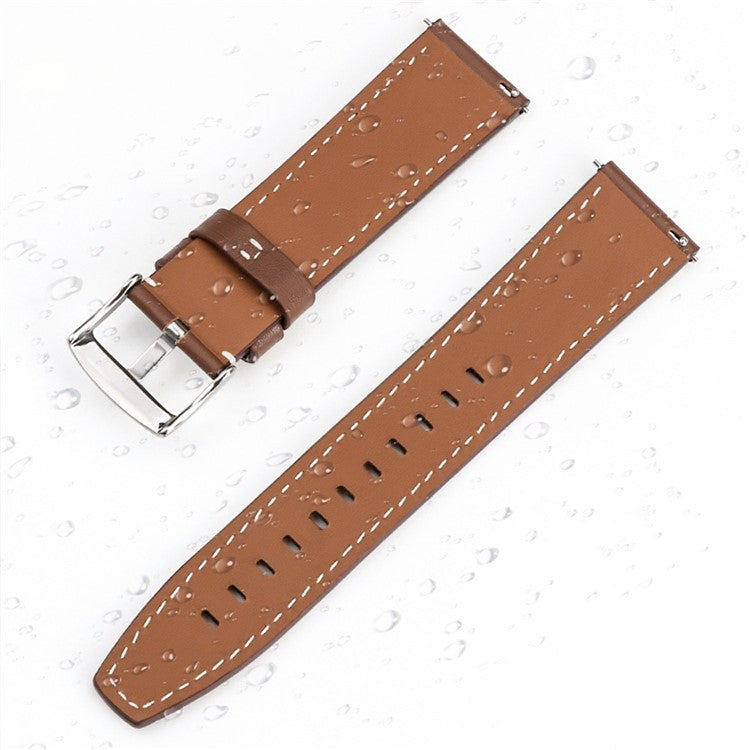For Huawei Watch GT 4 46mm / Watch 4 / Watch 4 Pro Strap 22mm Genuine Cow Leather Stitching Lines Watch Band - Black