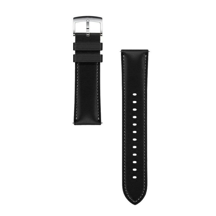 For Huawei Watch GT 4 46mm / Watch 4 / Watch 4 Pro Strap 22mm Genuine Cow Leather Stitching Lines Watch Band - Black