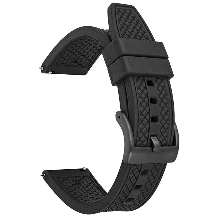 For Samsung / Huawei / Garmin Smart Watch Replacement Strap 20mm Universal Fluorubber Wrist Band - Black+Black Buckle