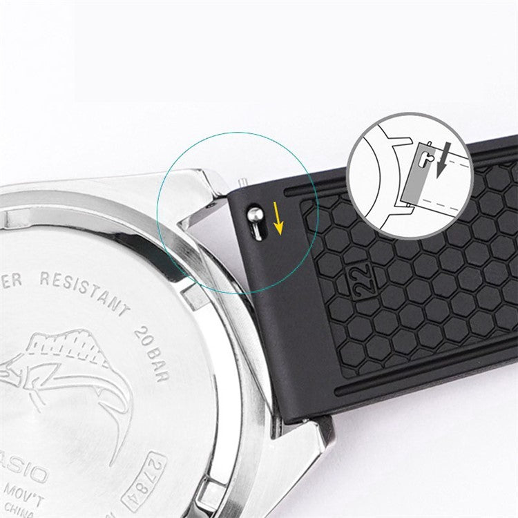 For Samsung / Huawei / Garmin Smart Watch Replacement Strap 20mm Universal Fluorubber Wrist Band - Black+Black Buckle