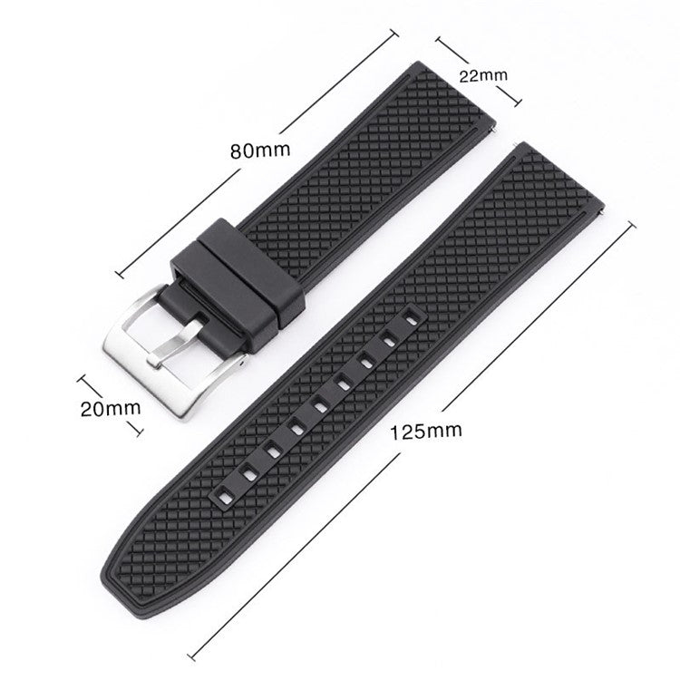 For Samsung / Huawei / Garmin Smart Watch Replacement Strap 20mm Universal Fluorubber Wrist Band - Black+Black Buckle