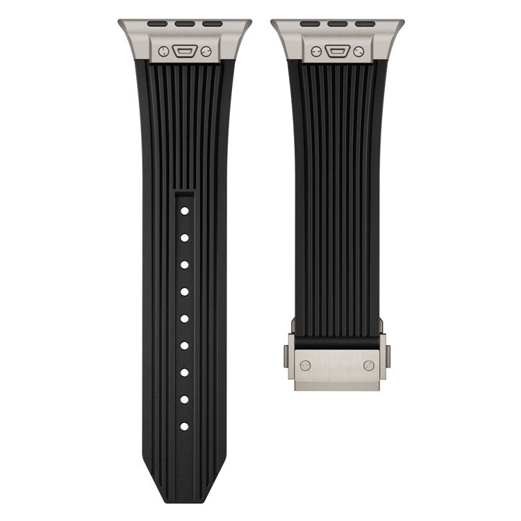 For Apple Watch 10 46mm / Ultra 2 / Ultra 49mm / 9 8 7 45mm / SE (2023) SE (2022) SE 6 5 4 44mm / 3 2 1 42mm Silicone Watch Band - Titanium Buckle / Black Strap