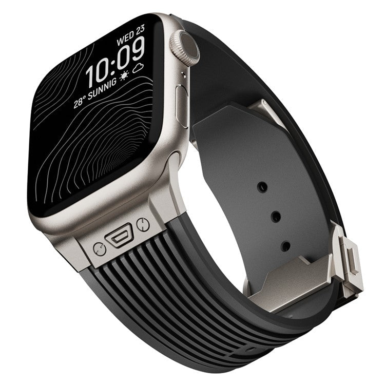 For Apple Watch 10 46mm / Ultra 2 / Ultra 49mm / 9 8 7 45mm / SE (2023) SE (2022) SE 6 5 4 44mm / 3 2 1 42mm Silicone Watch Band - Titanium Buckle / Black Strap