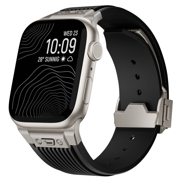 For Apple Watch 10 46mm / Ultra 2 / Ultra 49mm / 9 8 7 45mm / SE (2023) SE (2022) SE 6 5 4 44mm / 3 2 1 42mm Silicone Watch Band - Titanium Buckle / Black Strap