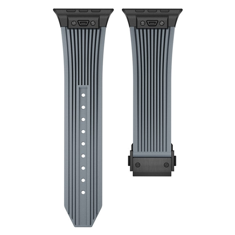 For Apple Watch 10 46mm / Ultra 2 / Ultra 49mm / 9 8 7 45mm / SE (2023) SE (2022) SE 6 5 4 44mm / 3 2 1 42mm Silicone Watch Band - Black Buckle / Grey Strap