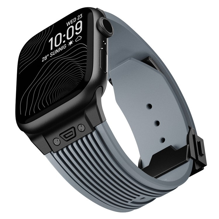 For Apple Watch 10 46mm / Ultra 2 / Ultra 49mm / 9 8 7 45mm / SE (2023) SE (2022) SE 6 5 4 44mm / 3 2 1 42mm Silicone Watch Band - Black Buckle / Grey Strap