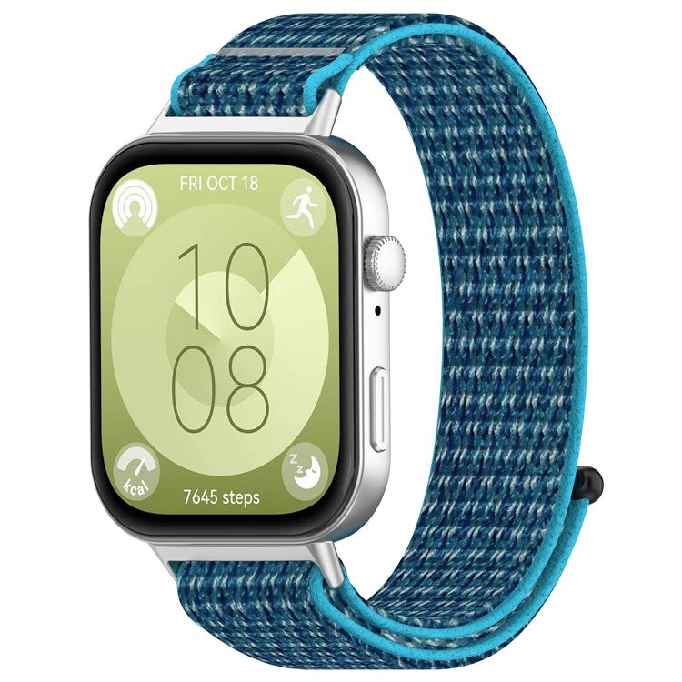 For Huawei Watch Fit 3 Strap Magic Tape Nylon Soft Watch Band - Sea Blue