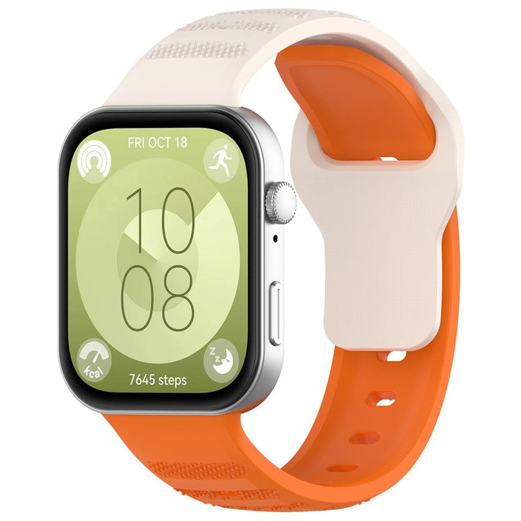 For Huawei Watch Fit 3 Silicone Watch Strap Dots Design Adjustable Wrist Band - Long Orange+Short Starlight