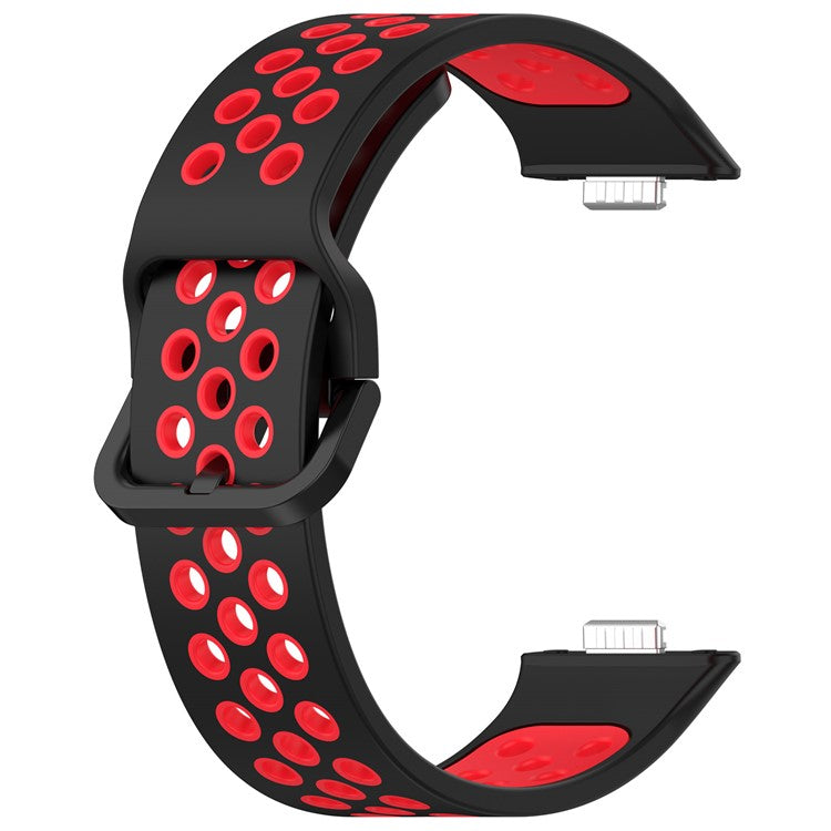 For Huawei Watch Fit 3 Soft Silicone Watch Strap Replacement Dual Color Band - Black+Red