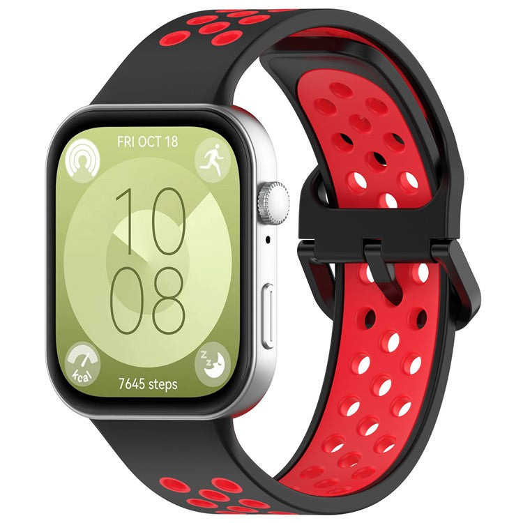 For Huawei Watch Fit 3 Soft Silicone Watch Strap Replacement Dual Color Band - Black+Red