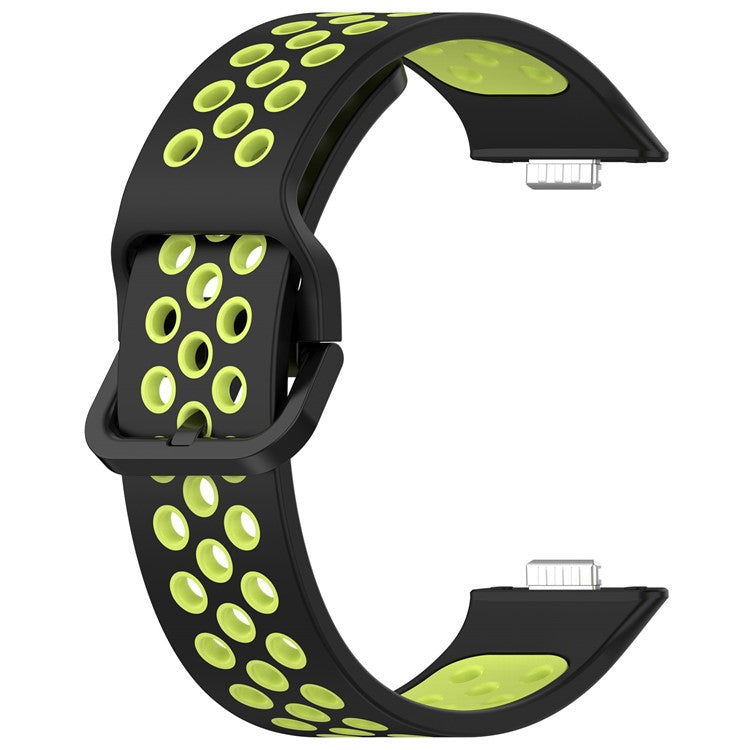 For Huawei Watch Fit 3 Soft Silicone Watch Strap Replacement Dual Color Band - Black+Lime