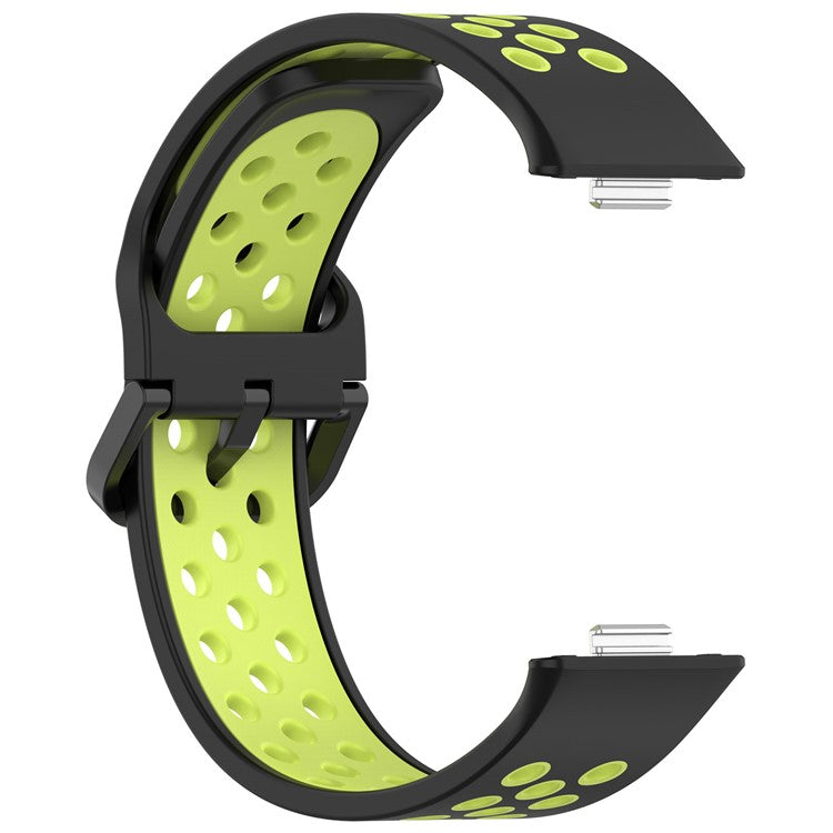For Huawei Watch Fit 3 Soft Silicone Watch Strap Replacement Dual Color Band - Black+Lime