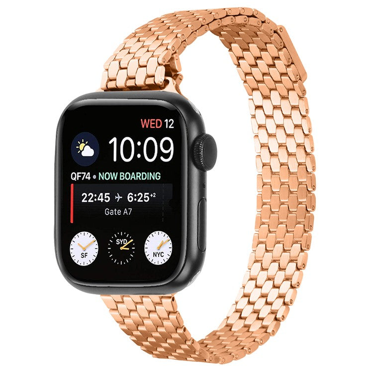For Apple Watch Series 10 42mm / 9 8 7 41mm / SE (2023) SE (2022) SE 6 5 4 40mm / 3 2 1 38mm Stainless Steel Honeycomb Magnetic Buckle Strap - Rose Gold