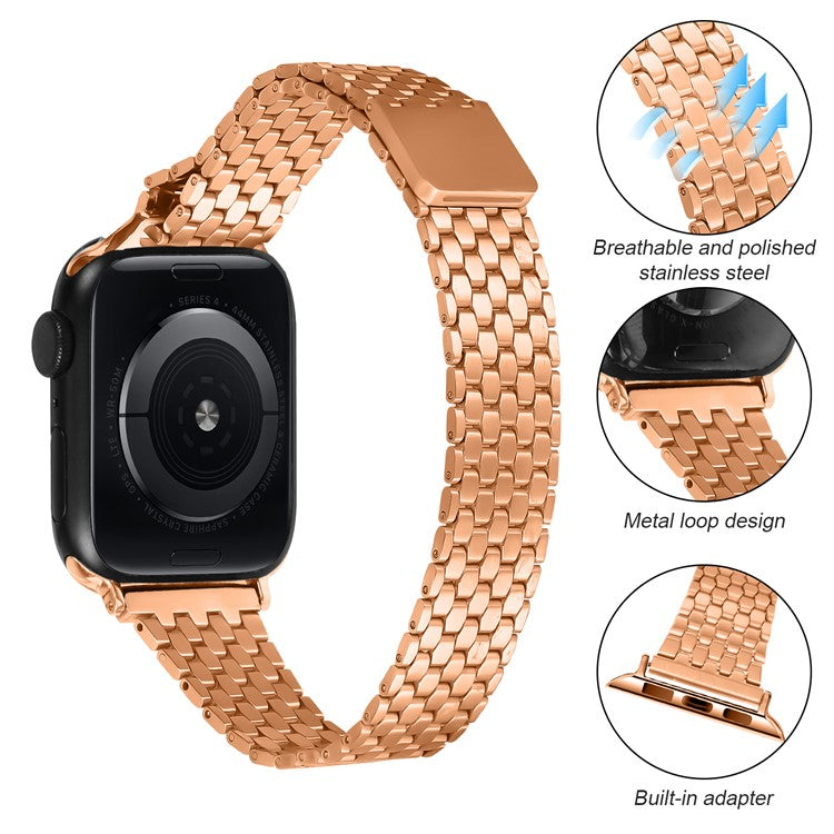 For Apple Watch Series 10 42mm / 9 8 7 41mm / SE (2023) SE (2022) SE 6 5 4 40mm / 3 2 1 38mm Stainless Steel Honeycomb Magnetic Buckle Strap - Rose Gold