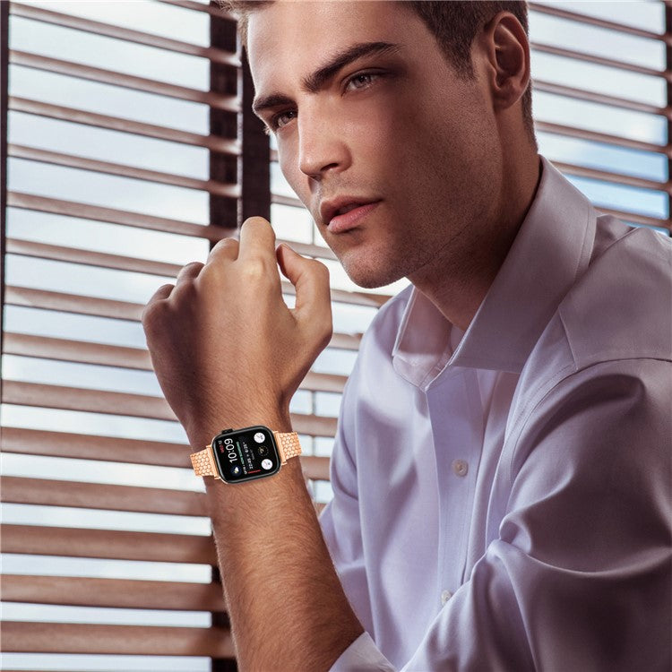 For Apple Watch Series 10 42mm / 9 8 7 41mm / SE (2023) SE (2022) SE 6 5 4 40mm / 3 2 1 38mm Stainless Steel Honeycomb Magnetic Buckle Strap - Rose Gold