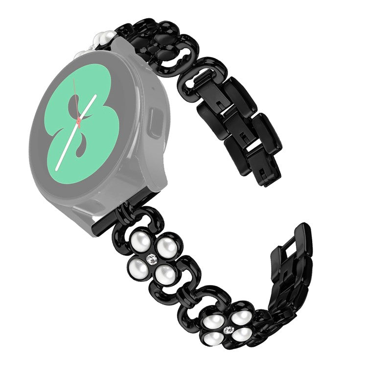 Replacement Strap for Pebble 2 / Time Round Pearl Four Leaf Clover Stainless Steel Watch Band - Black