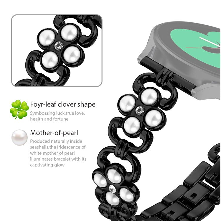 For Huami Amazfit GTS 2 Smartwatch Strap Pearl Four Leaf Clover Stainless Steel Band - Black