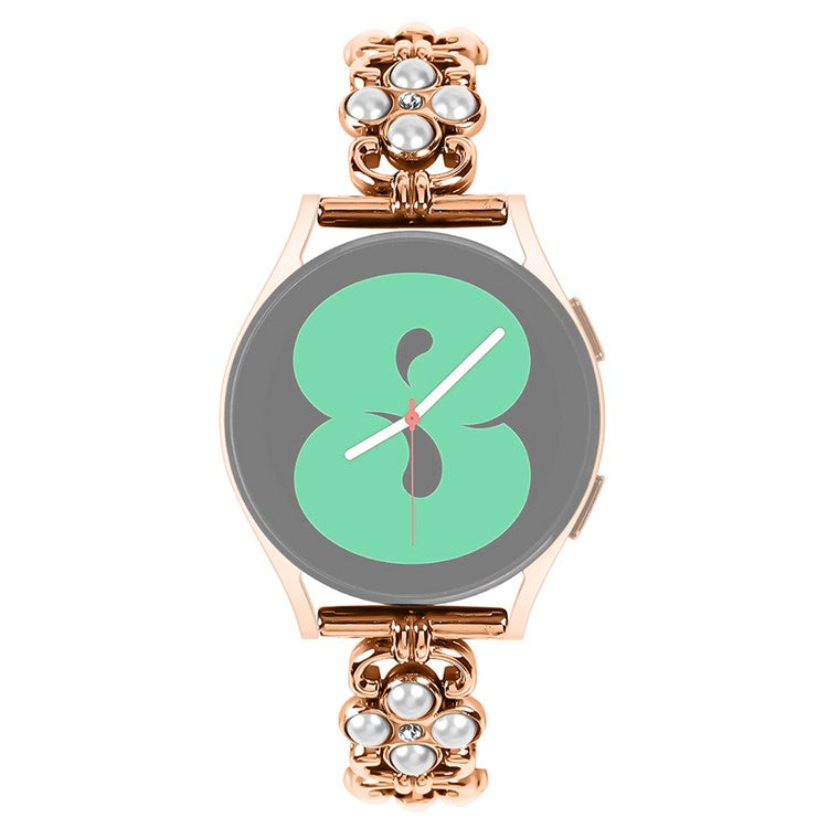 For Huami Amazfit GTS3 Smart Watch Four Leaf Clover Stainless Steel Strap with Pearl Decor - Rose Gold