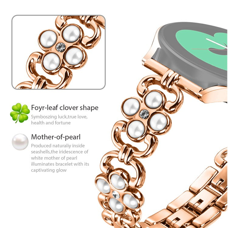 For Huami Amazfit GTS3 Smart Watch Four Leaf Clover Stainless Steel Strap with Pearl Decor - Rose Gold